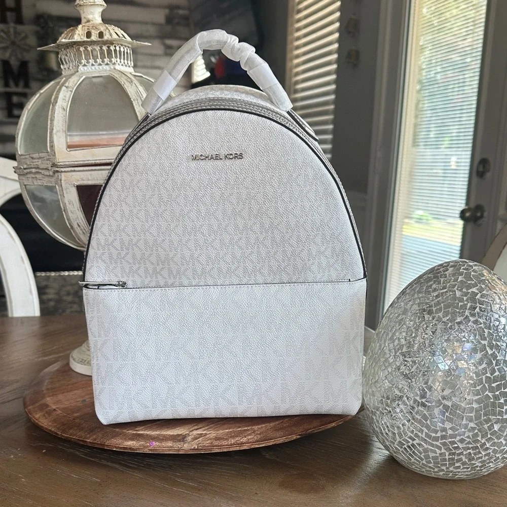 MICHAEL Michael Kors White Signature MK Dome Backpack - Picture 1 of 8